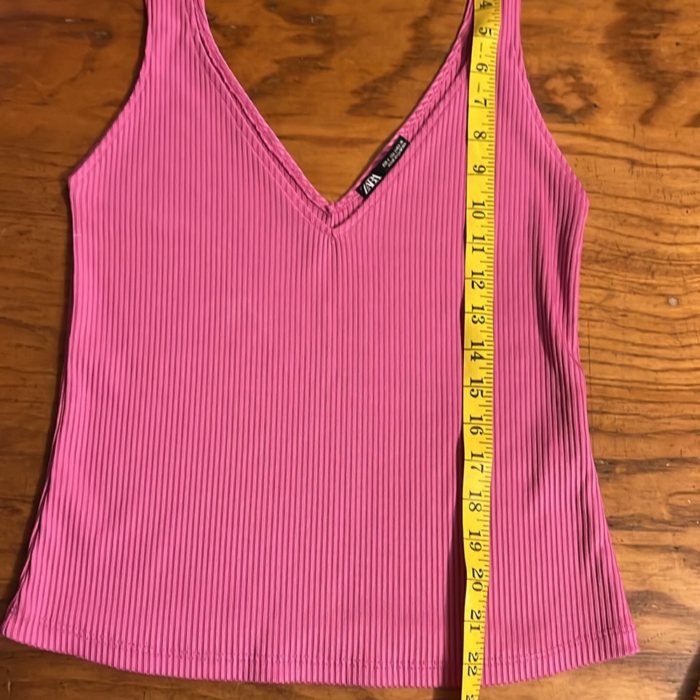 Zara Pink Ribbed Deep V-Neck Tank - Picture 4 of 5